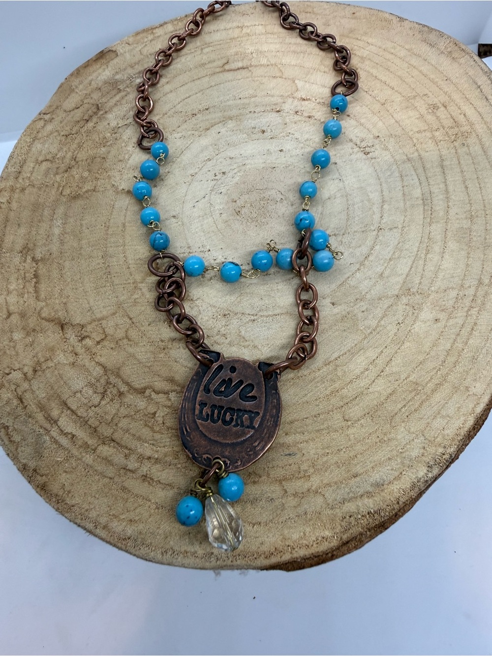 Lucky Brand Copper-Tone Necklace with Turquoise Beads and Pendant
